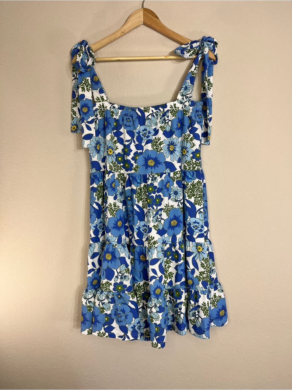 Smith & Quinn Tie Shoulder Floral Mini Dress Vibrant Blue/Green S&Q Stretch SZ L